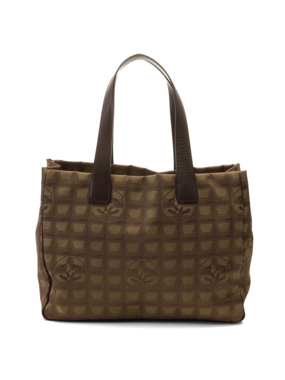 Chanel New Travel Line Tote Bag MM Khaki Nylon Calfskin